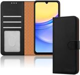iCatchy for Samsung Galaxy A15 Case Leather Wallet Book Flip Folio Kickstand Magnetic Protect RFID Blocking Shockproof Cover for Samsung A15 5G / A15 Phone Case (Black)