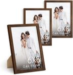 HAUS AND HUES 6x8 Walnut Oak Wooden Picture Frame - Set of 3 6x8 Poster Frame - Premium Oak, Vertical Hang, Shatterproof Plexiglass - Ideal for Home, Room, Office (6x8-inch, Walnut, Set of 3)