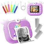 Kids Camera Instant Print, Girls & Boys Zero ink Print Photo Selfies Video Digital Camera with Photo Paper Print Rolls, 16GB Micro SD Card, Birthday, (Purple)