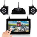 WOOCARTY 3-Camera Wireless RV Backup System, 7" 1080P Touch Screen with 1 Rear Camera for Furrion Pre-Wired Plug and 2 Side Cameras, IP69 Waterproof, IR Night Vision Cameras for RV Trailer, WF703