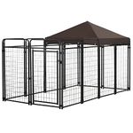 PawHut Dog Kennel Outdoor with Waterproof Canopy, Dog Run with Galvanized Chain Link, Secure Lock, for Backyard and Patio, Large and Medium Sized Dogs, Black