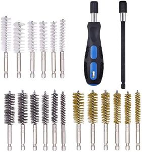 18 Pcs Bore Brush Drill Set, Mixiflor Twisted Stainless Steel Brass Nylon Bore Brush for Cleaning Rust, 1/4 Inch Hex Shank, with Handle, Extension Bar, Tool Bag