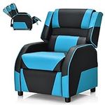 COSTWAY Kids Recliner Sofa, Toddler Leather Recliner with Adjustable Footrest & Headrest, Gaming Reclining Chair for Boys Girls Aged 3 Years Up, Kid-Sized Lounge Chair for Living Room (Blue)