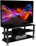 Mount-It!!! Glass TV Stand Flat Screen Televisions Fits 40 42 46 47 50 55 60 Inch LCD LED OLED 4K TVs, Three Tempered Glass Shelves, Black