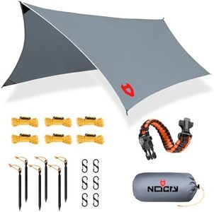 Rain Fly by NoCry 12x10 Lightweight Survival Camping Tarp; 100% Waterproof; Makes a Great Backpacking Tarp or Hammock Shelter; Comes in Multiple Colors, Survival Bracelet Included; Grey