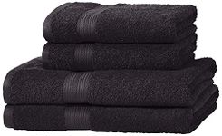 Amazon Basics 4 Piece Fade resistant bath towel set for bathroom, 100% Cotton soft and absorbent, 2 Bath + 2 Hand Towels, Black