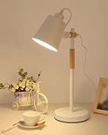 Homesake Nordic Style Metal Desk Incandescent Lamp,Modern Minimalist Adjustable Reading Lamp With Solid Natural Wood, (Desk Lamp White)