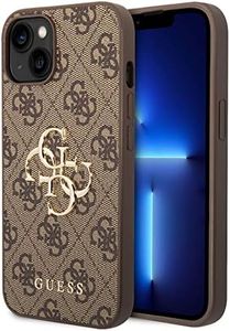 Guess iPhone 15 Case [Official Licensed] by CG Mobile | PU Leather Case with 4G Metal Logo | Shock Absorption Protective Case/Cover Designed for iPhone 15 (6.1-Inch) 2023 - Brown