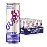 GURU ZERO Wild Berry - Sugar Free Organic Energy Drink - Metabolic Boost - Plant Based Ingredients - Non-GMO - Healthy Energy - Vegan - Zero Sugar - 140 mg Natural Caffeine per Can - 355 ml (Pack of 24)