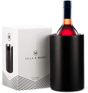 Villa & Marx Enfriador de Botellas de Vino - Champañera de Acero Inoxidable Térmica con Doble Pared - Cubitera para Champagne, Cava, Blanco y Tinto (Negro)