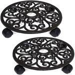 Keponbee 2 Pack Plant Caddies Heavy Duty Cast Iron Flowerpot Holder, Flower Stand Round Planter Holder with Wheels 28cm