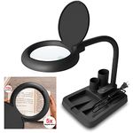 JollyCaper, Magnifying Glass with Light 5X 10X, Magnifier with Light, Table and Desk Lamp Floor Stand, Adjustable Magnifying, Magnifier Glass for Reading and Repairing (Black)