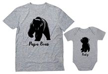 Papa Bear Dad and Baby Matching Outfits Fathers Day Father & Son Daughter Shirts Dad Gray Medium/Baby Gray 6M (3-6M)