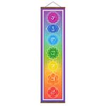 WEROUTE Large 7 Chakra Mandala Hanging Tapestry Yoga Meditation Banner Scroll Wood Frame Poster Wall Decor Painting14 x 53"