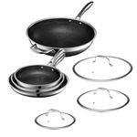 HexClad Hybrid Nonstick 7-Piece Pan Set, 20, 25, and 30 cm Frying Pans with Tempered Glass Lids and 30 cm Wok, Stay-Cool Handles, Dishwasher-Friendly, Induction Ready, Compatible with All Cooktops