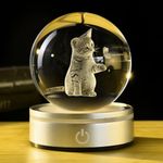 IFOLAINA 3D Cat Lover Gifts for Women Cat with Flower Figurines in Crystal Ball Décor with Stand Cat Collectibles Themed Gift for Women Kids