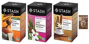 STASH Decaf Pumpkin Spice Black Tea [18 tea bags], Wild Raspberry Hibiscus Herbal Tea [20 tea bags], Cinnamon Vanilla Herbal Tea [18 tea bags], and Magnet Bundle