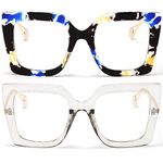 AIEYEZO Oversized Blue Light Glasses for Women, Anti Fatigue Prevent Headache Computer Eyeglasses (Flower + Clear Grey)