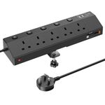 Desk Extension Lead 1.8M, STGAROT PD 30W Power Strip with Retractable USB C Cable, 5 Way Power Socket with 3 USB C Port, 2 USB A Port, Desktop Plug Socket with Removable Clamp for Office Accessories