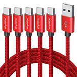 CLEEFUN USB C Cable [6ft, 5-Pack], Type C Cable Fast Charge, USB to USB C Charger Fast Charging Cord for iPhone15 Pro Max Samsung Galaxy S24 S23 S22 S21 S20 Ultra S10, Pixel, LG, Moto, Android Phone