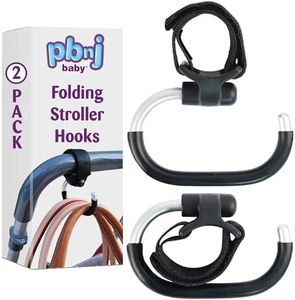 Stroller Hooks for Hanging Diaper Bags - Mommy Stroller Clip and Stroller Accessories Organizer Hook - Large Carabiner Clips for Mom Purse Shopping Grocery Bag and Accessory - (2 Pack) (Foldable)