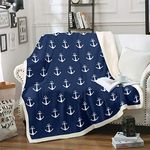 Feelyou Nautical Fuzzy Blanket Anchor Sherpa Throw Blanket Sea Adventure Fleece Throw Blanket Soft Warm Cozy Ocean Theme Plush Blanket Navy Blue 60"X80"