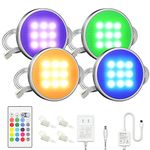 Under Cabinet Lighting, MYPLUS 4 Led Puck Lights Kit with Remote Control Color Change,12V Cabinet Lights, 16 Single Color and 4 Dynamic Mode for Kitchen Cupboard, Counter and Shelf