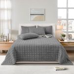 OKYUK Luxury Velvet Quilt Set King Size，Lightweight Velvet Comforter Set, Oversized Bedspread Coverlet Quilted Bedding Set, with 2 Matching Pillow Shams, for All Season (Dark grey, 230 * 250cm)