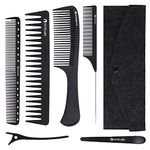 HYOUJIN Black Carbon Professional Styling Comb Set with Clips Hairdresser Barber Comb Set 5pcs