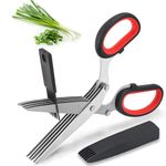 KISUOMAOYI Herb Scissors,Kitchen Scissors Multifunctional 5 Blade Kitchen,Scissors with Lid and Cleanup Comb,Stainless Steel Shears for Chopping Chives and Parsley（Black&Red）