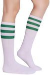 Pareberry Classic Triple Stripes Soft Cotton On the Calf Retro White Tube Socks (A-pair(Green/White))