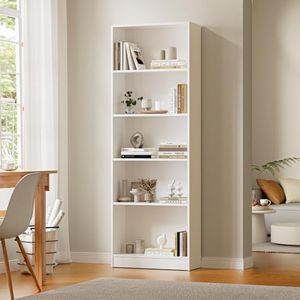 Oikiture Book Shelf with 5 Tier Display Rack White Bookshelf Bookcase