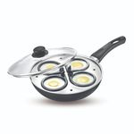 Prestige Omega Deluxe Granite Multi-Pan Cookware 20 Cm with Egg Poacher 1 U, Steamer 1 U, with Glass Lid(Black and Silver)