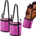 Sumind 2 Pcs Horse Feed Bag Comfort Breathable Mesh Feed Bucket Heavy Duty Feed Bag with Adjustable Strap and Waterproof Bottom for Horse Feeding Supplies Muzzle Feed Bag, Medium (Pink)