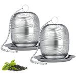 Yoassi Tea Infuser for Loose Tea, Stainless Steel Tea Ball Strainer 2 Pack Fine Mesh Tea Diffuser Filters with Drip Trays for Loose Leaf Tea, Herbal Tea, Mugs Teapots