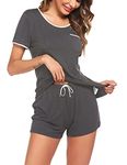 Ekouaer Pajama Set Shorts for Women 2 Piece Sleepwear Short Sleeve Tops Soft Pjs Lounge Set, Chest Pocket Deep Grey