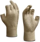 Riverruns Wool Fishing Gloves - Winter Fingerless Knitted Gloves for Men and Women 3-Cut Fingers Warm Gloves for Cold Weather, Fly Fishing, Ice Fishing, Kayaking (Coffee, L/XL)