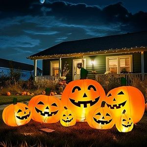 7.5FT Halloween Inflatables Decorations Pumpkin, Inflatables Outdoor Decorations Inflatable Pumpkin, Halloween Decorations Blow Ups Pumpkin for Party,Yard, Garden(Cold White,4 Built-in LED Lights)