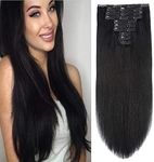 22" Clip in Human Hair Extensions Full Head 200g 10 Pieces 22 Clips 1# Jet Black Double Weft Brazilian Real Remy Hair Extensions Thick Straight Silky (22",200g Jet Black)