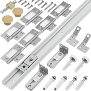 Ocyfym Closet Bifold Door Hardware & 60 Inch Track Kit, Folding Doors Bi-Fold Puertas Repair Replacement Kit for Bedroom Laundry, Parts with Rail Floor & Top Bracket Pivot Pin Guide Roller Hinge Knob