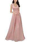 Miusol Women's Casual Deep- V Neck Sleeveless Vintage Wedding Maxi Dress (Small, Pink)