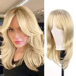 Long Blonde Wigs with Bangs for Women 22 Inch Synthetic Layered Wig Heat Resistant Fiber Wigs for Daily Life(22Inch/Blonde)