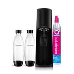 sodastream Terra Value Pack x2 gasator with 2 Dishwasher-Safe Fused Bottles of 1L and 1 Cylinder of CO2 Quick Connect for Gassing up to 60L, Black matt