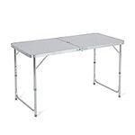 ZENO Folding Table 4FT | Picnic Camping Table | Adjustable Portable Rectangle Table | Garden Picnic Party BBQ Office Table | Parasol Hole | Aluminium Indoor Outdoor