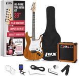 LyxPro 39 inch Electric Guitar Kit Bundle with 20w Amplifier, All Accessories, Digital Clip On Tuner, Six Strings, Two Picks, Tremolo Bar, Shoulder Strap, Case Bag Starter kit Full Size - mahogany
