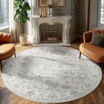 JINCHAN Round Rug 8ft Area Rug Rug Taupe Vintage Floor Mat Kitchen Indoor Thin Rug Floral Print Circle Rug 8' Round Retro Accent Rug Farmhouse Non Slip Dining Room Living Room Bedroom Office