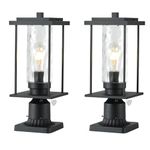 INNOSPARX 15.5''H Dusk to Dawn Outdoor Post Lights Outside Pathway Post Lighting Exterior Black Post Mount Light Fixtures 2 Pack Modern Walkway Post Lamp with Water Glass Vintage Post Lantern