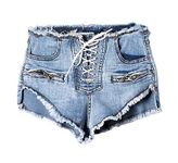 JIER Ladies High-Waisted raw Denim Shorts Women's Summer Hem Ripped Short Jeans Skinny Distressed Hot Pants (Blue,M)