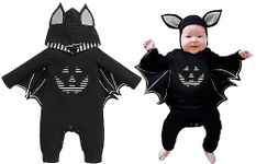 ROYLAMP Infant Baby Black Bat Romper Cloak Smiley My 1st Halloween Boy Girl Outfits Set Hooded 3-6 Months