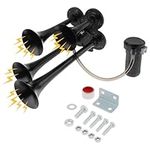 DriSentri Train horn kit, 185db Super Loud Four Trumpet Air Horn with Compressor Fit for Any 12V Vehicles Trucks Motorcycle Pickup Trains Cars Boats, Black